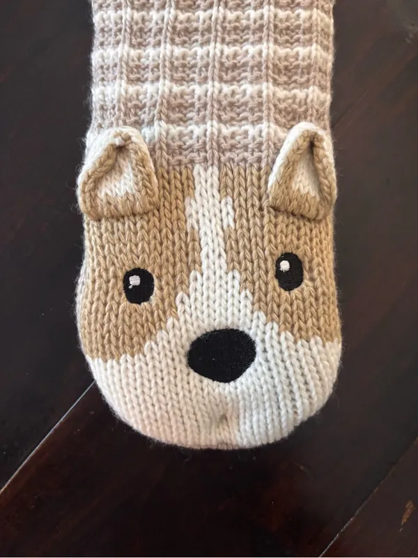 Cuddl Duds Womens Slippers Socks Womens Sherpa Lined Face Eyes Lounge Dog Brown - Image 2