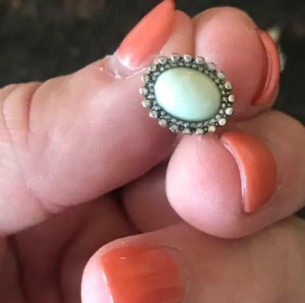 Women's Oval Teal Earrings with CZs - Image 3
