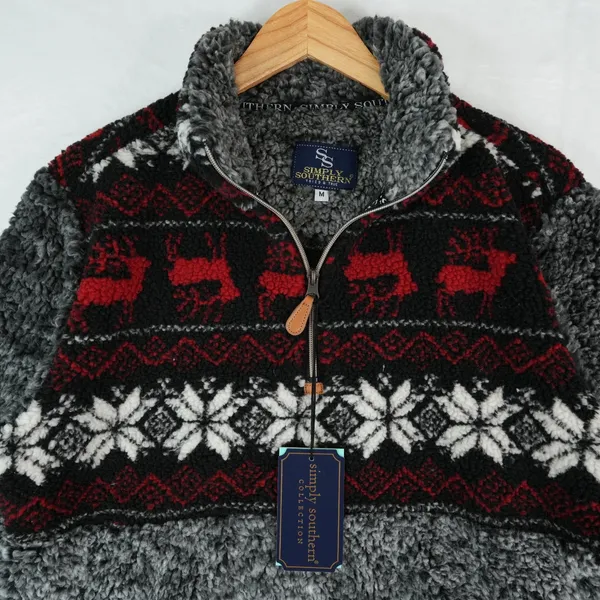 Simply Southern Sherpa Fleece Womens M Faux Fur Fair Isle Quarter Zip‎ Pullover - Image 4