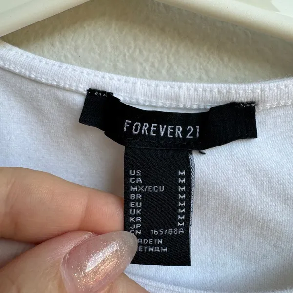 Forever 21 White Puff Sleeve 94% Cotton Career Office Wear Blouse Size Medium - Image 2