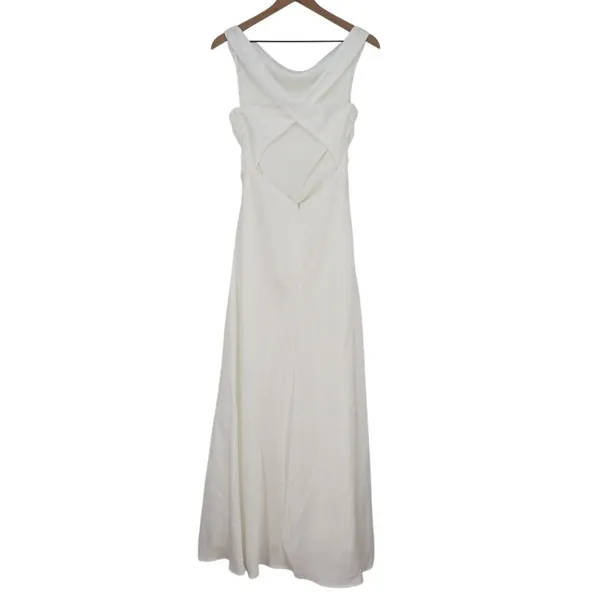 Lulus Effortlessly Sensational Maxi Dress Womens L White Satin Backless Back Zip - Image 9
