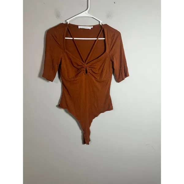 ASTR The Label Rust Orange Strappy Sweetheart Ribbed Bodysuit Medium AC50130‎ - Image 2