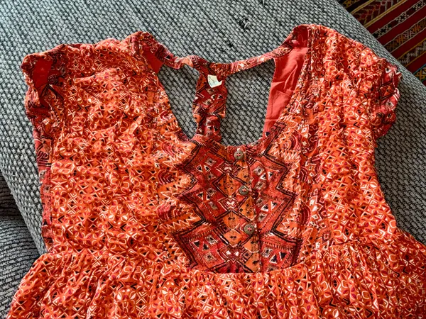 Free People Orange/Red Boho Mini Dress, Sz XS - Image 2