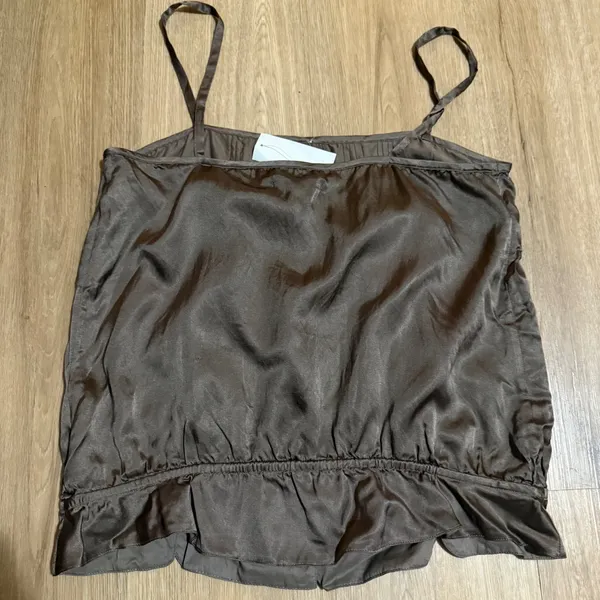 New‎ GAP Y2K Silk Satin Camisole Top Women Medium Brown Spaghetti Strap - Image 3