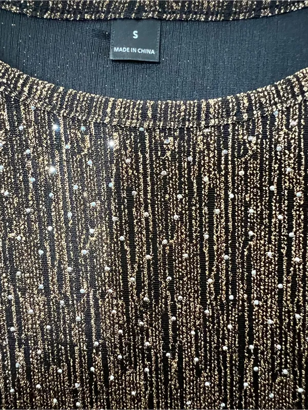Strech Long Sleeve Metallic Maxi Dress Brillant Gold-Bronze S - Image 2