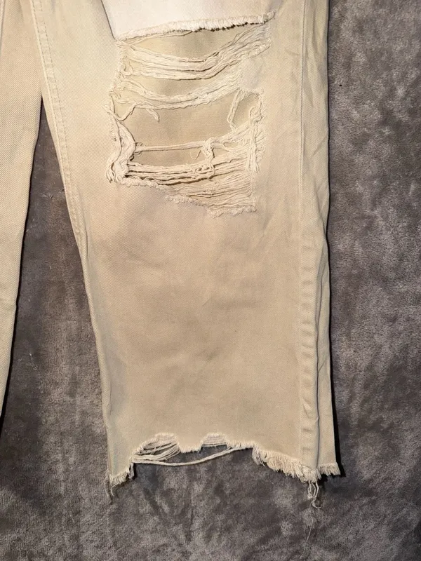 Zenana High Rise Distressed Straight Jeans Sand Beige - Image 5