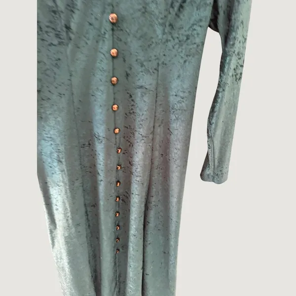 Brett Vintage 90s Teal Green Crushed Velvet Whimsigoth Witchy Maxi Dress Size 6 - Image 3