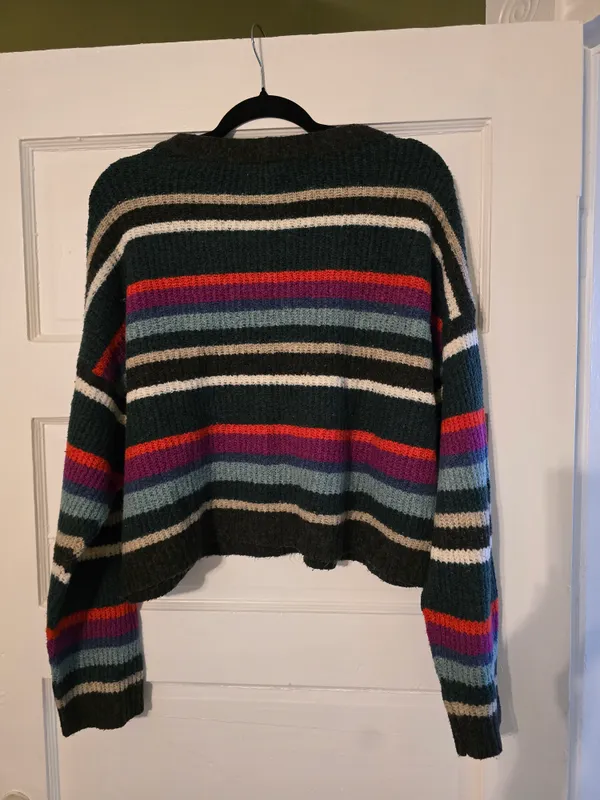 American Eagle Dark Green Multicolor Striped Cozy Sweater XL - Image 4