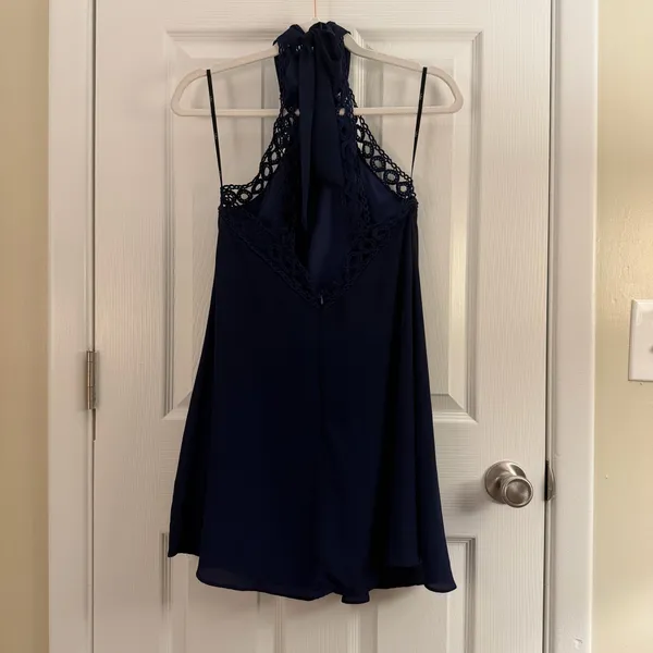 Lulus Any Sway, Shape, or Form Navy Blue Lace Halter Dress Small - Image 4