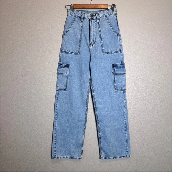 On The Way Blue Wide Leg Cargo Jeans Womens M Casual Denim - Image 9