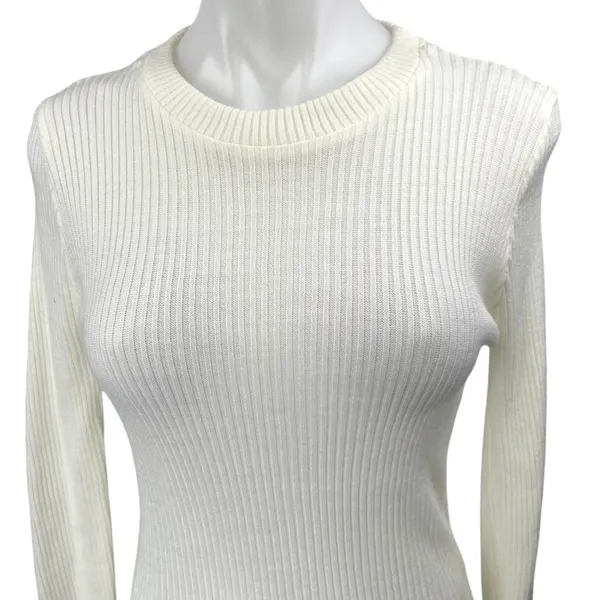 Boohoo White Ribbed Knit Crew Neck Long Sleeve Sweater Mini Bodycon Dress Size S - Image 7