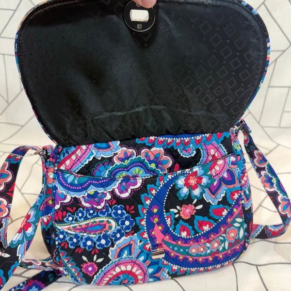 Vera Bradley Crossbody Bag Small Midnight Blues Paisley Quilted Cotton Turnlock - Image 12