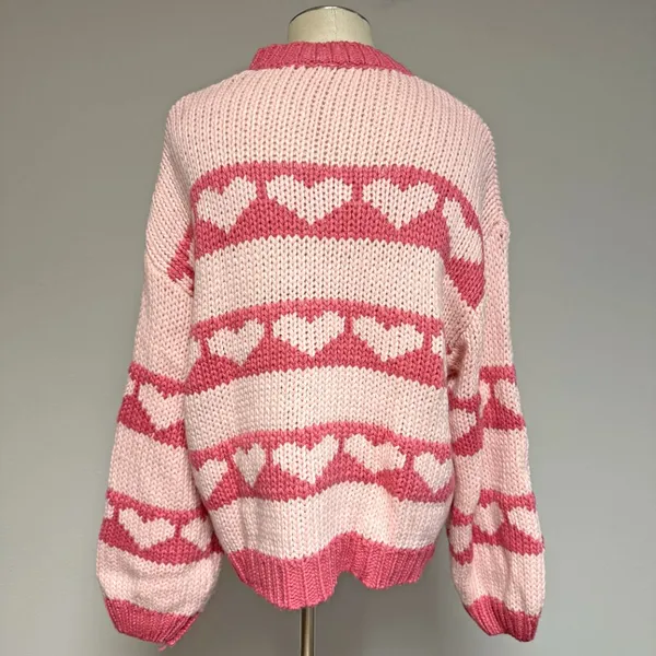 BaeVely Heart Knit Sweater Pink Size M - Image 5