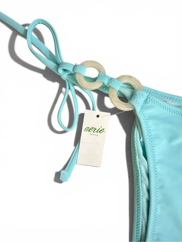 Aerie Light Blue Side-Tie Bikini Bottom Ring Detail Size XS - Image 4