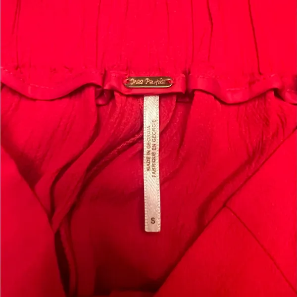 Free People Gia Red Crepe‎ Strapless Flounce Top & Wide Leg Pants Set Size Small - Image 12