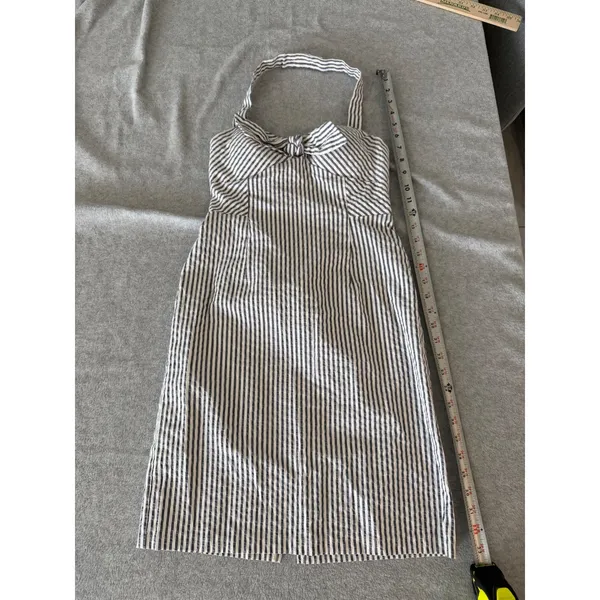 Kim Rogers Halter Dress Petite 6P Seersucker Stripe Navy White 222373KR - Image 2