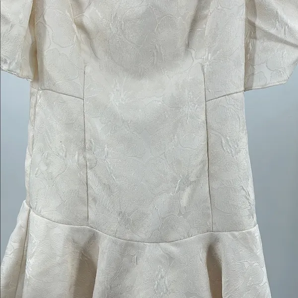 DO+BE Cream Mini Dress L floral puff short sleeve drop waist damask bridal - Image 8