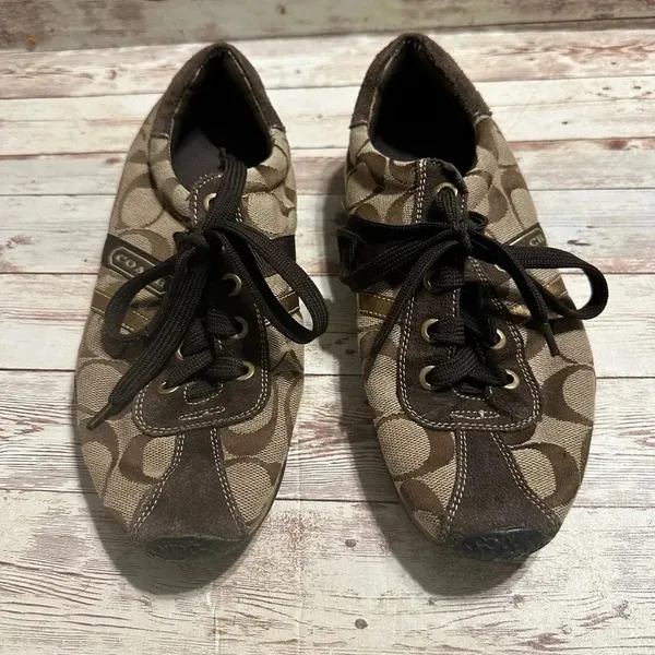Coach Lace Up Sneaker Women’s Size 8 Brown and Tan C Logo - Image 7