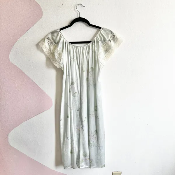 Vintage 1990s Nightgown Slip Dress‎ Small Fairy Romantic Lace Floral - Image 2