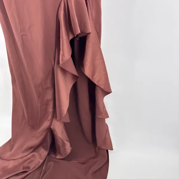 Nookie Sasha Satin Gown REVOLVE Mocha Brown Small NWT Ruffle Slit Formal Dress - Image 6