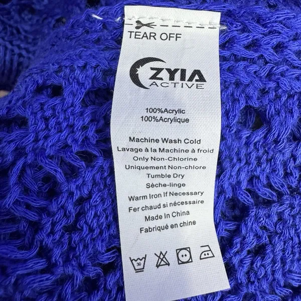 ZYIA Active Crochet Open Knit Knitted Cover Up Poncho Size XL Blue Beach Boho - Image 10