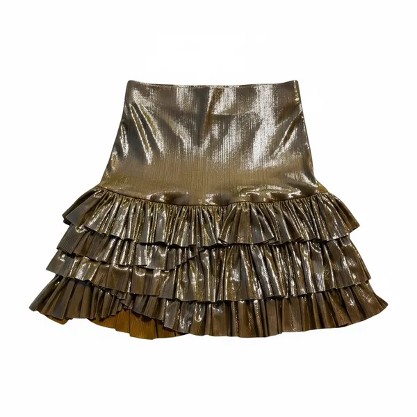 FP One Free People Metallic Gold Tiered Ruffle Mini Skirt - Image 7
