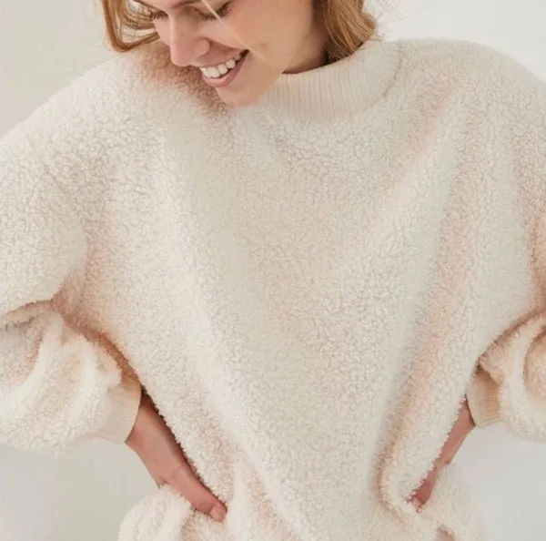 Porridge Sherpa Balloon Sleeve Crewneck Sweater Sweatshirt - Image 2