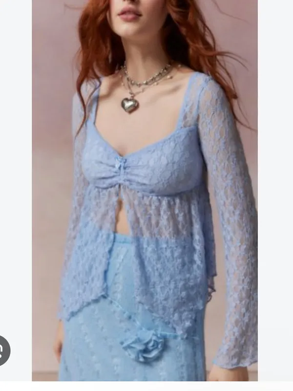 Urban Outfitters Medium NEW Jolene Sheer Lace Babydoll Top Blue Fairy Whimsical - Image 2