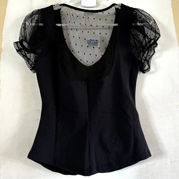 Free People Blush Up Cami Slim Ruched Swiss Dot Lace Puff Sleeve Black S NWT - Image 5