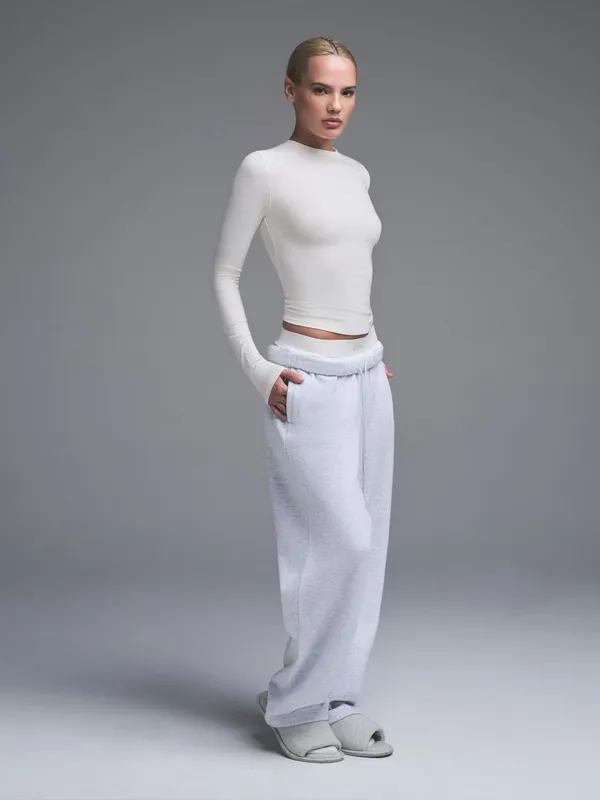 Skims cotton jersey LONG SLEEVE T-SHIRT women's size XXS in marble NWT - Image 3