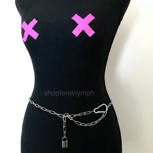 Vintage Y2K Cyberpunk Silver Padlock Chain Belt, Fits Up to 37 Inches, X7GA1226 - Image 2
