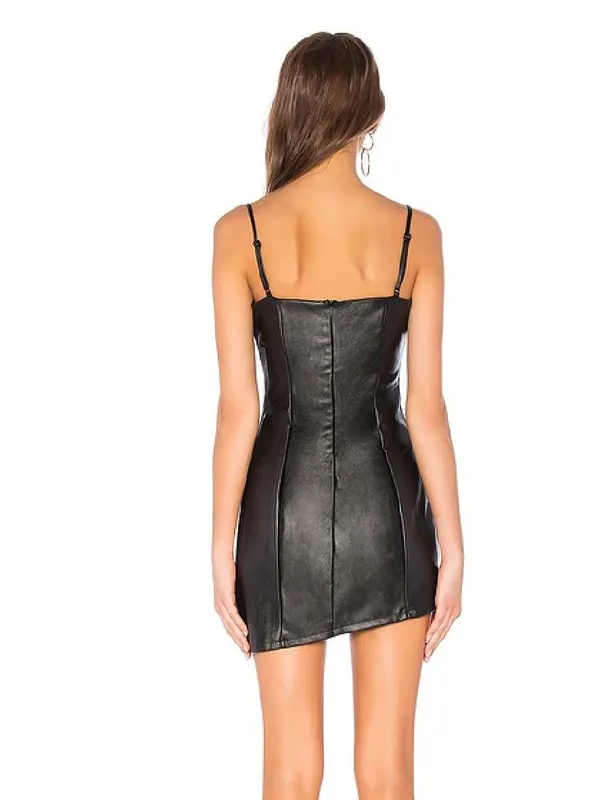 superdown Maritza Black Faux Leather Mini Dress with Spaghetti Straps - Image 3