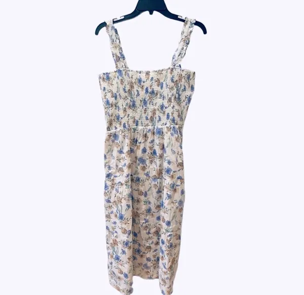 Revolve Heartloom Ronnie Prairie Tier Dress Floral Smocked White Blue Green M - Image 3