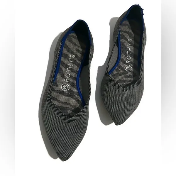 Rothy's Charcoal Gray and Blue Trim Pointy Women's Flats Size 8 - Image 8