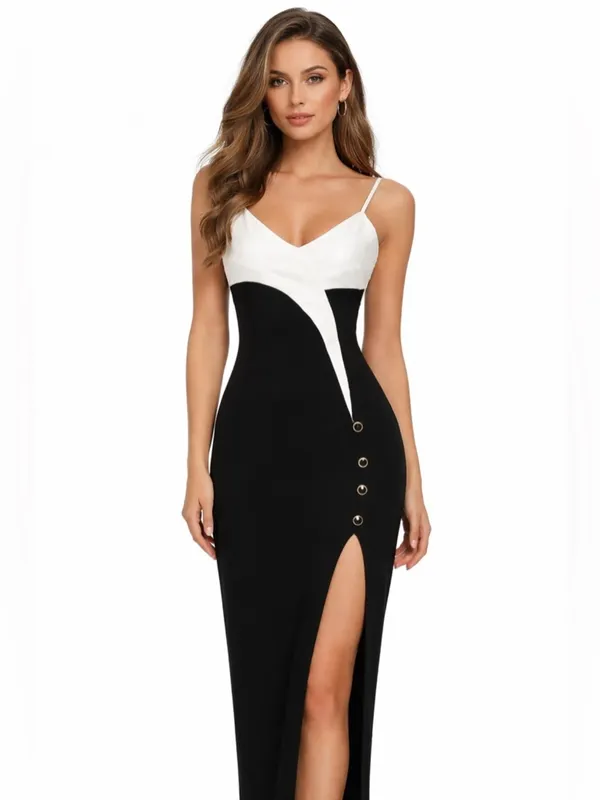 Spaghetti Strap Black and White Sheath Dress Small - Image 2