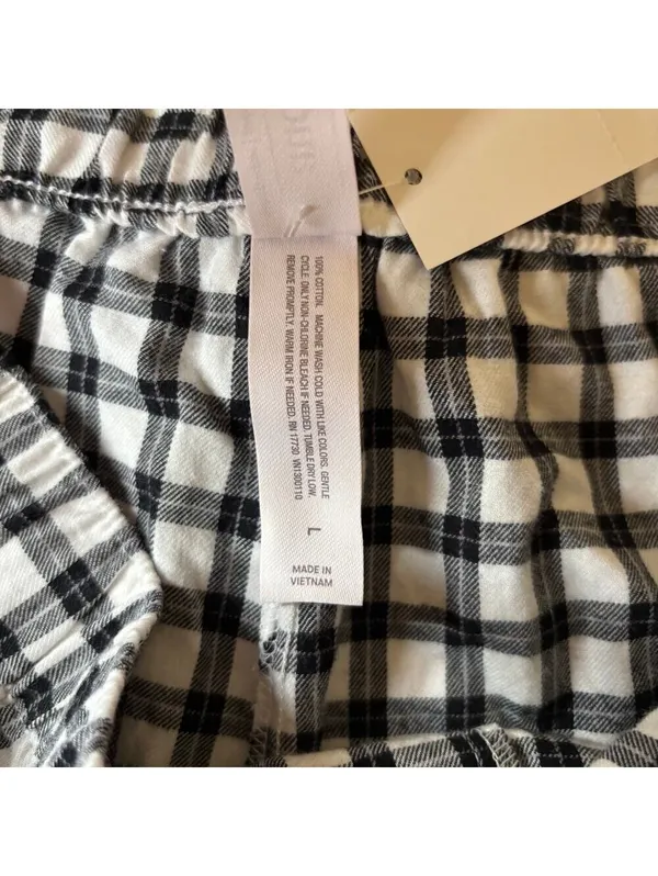 Auden NWT Women's Flannel Black White Checkered Top Shorts Pajama Set Size L - Image 14
