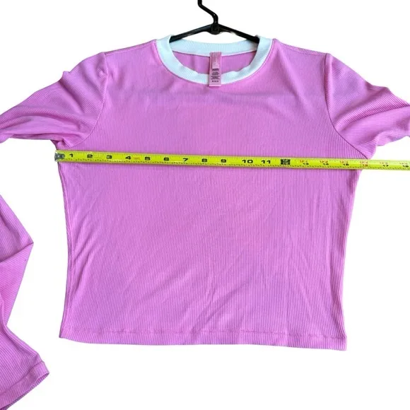 Skims Size M Ringer Long Sleeve Crop‎ Top Bubblegum Pink Soft Lounge Ribbed - Image 6