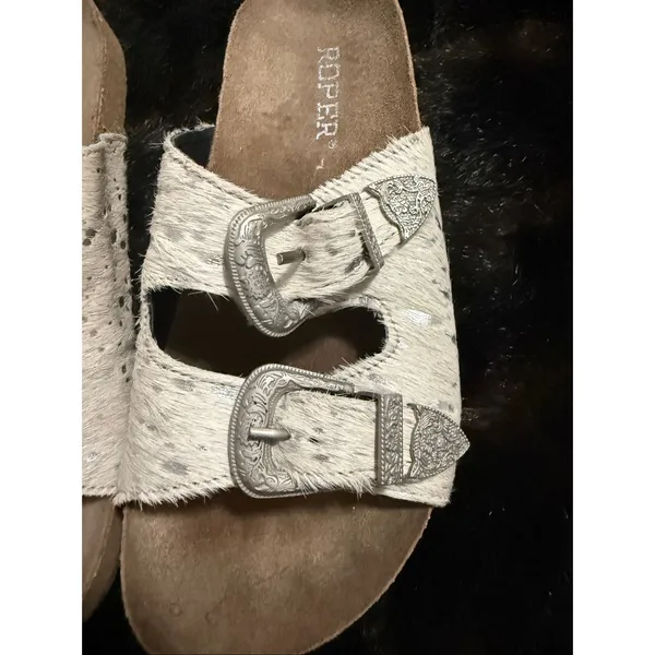 Roper Women's Desiree footbed sandals white and silver hair-on-hide Shoe 6 - Image 2