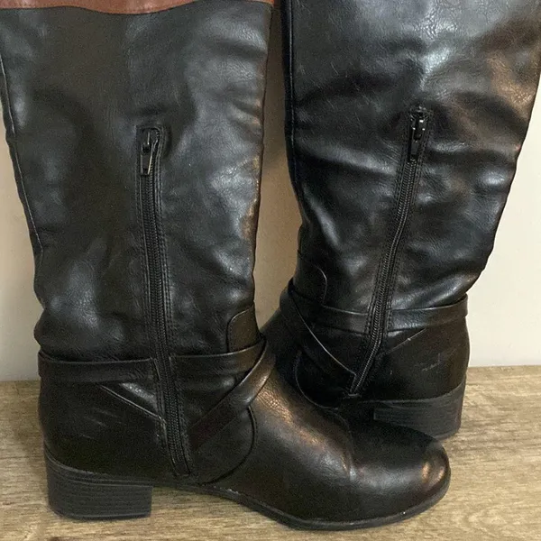 RAMPAGE womens black/brown knee high ILLISA riding boots size 7.5 - Image 7