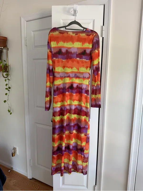 Nicole Miller Mesh Ruched Tie Dye Maxi Dress Multicolor Size 10 - Image 6