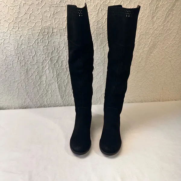 Genuine 1976 Leather Boots Knee Hight Shoes Back Zip Black Suede Riding Boots - Image 3