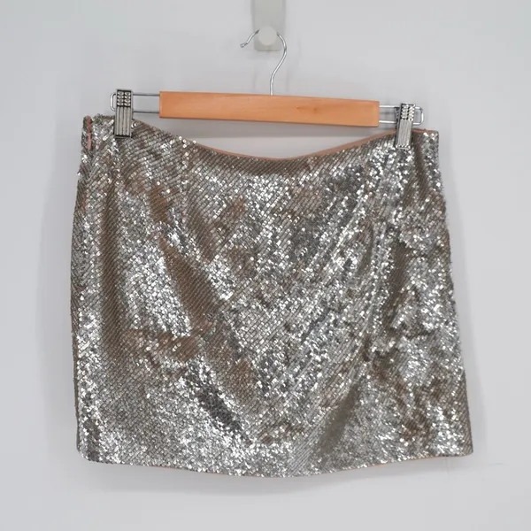 Haute Hippie Sequin Silk Micro Mini Skirt in Silver Women's Small - Image 2
