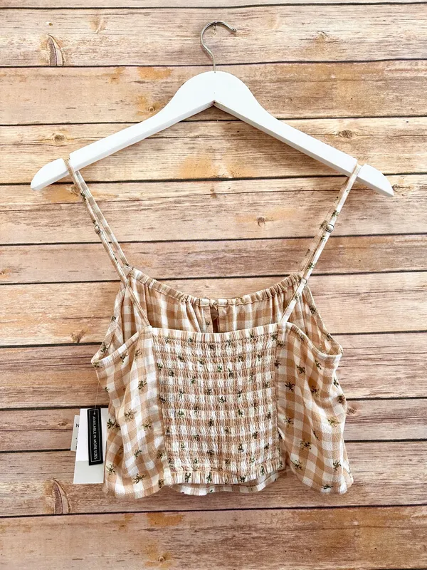 BP Crop Camisole Women’s Size XS Ivory Beige Picnic Check NWT - Image 2