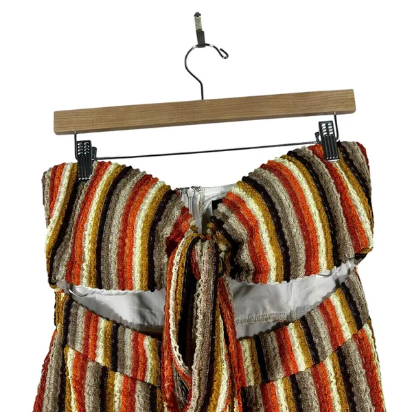 The Sang Striped Strapless Cutout Romper Multi Color Boho Tie Front Size M - Image 2