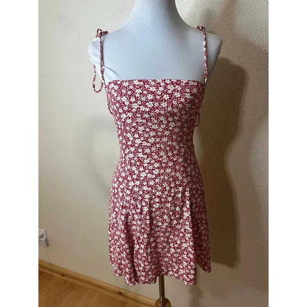Reformation Presley Mini Dress Crimson Red Ditsy Floral Tie Strap NEW WOMENS 2 - Image 2