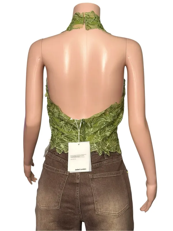 JADED LONDON Roswen Lace Corset Halter Top, Green, 8 (US) - Image 6