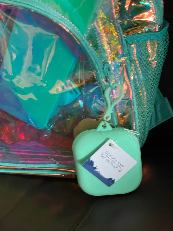 Holographic Teal Clear Backpack with Starry Wristlet Blue - Image 4