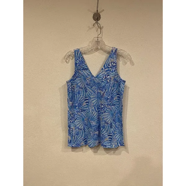 Lilly Pulitzer Florin Tank Top Womens XXS Blue Floral Linen V Neck Sleeveless - Image 4