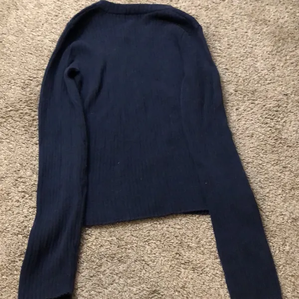 American Eagle Navy Ribbed V-Neck Cotton Sweater Sz. S - Image 6