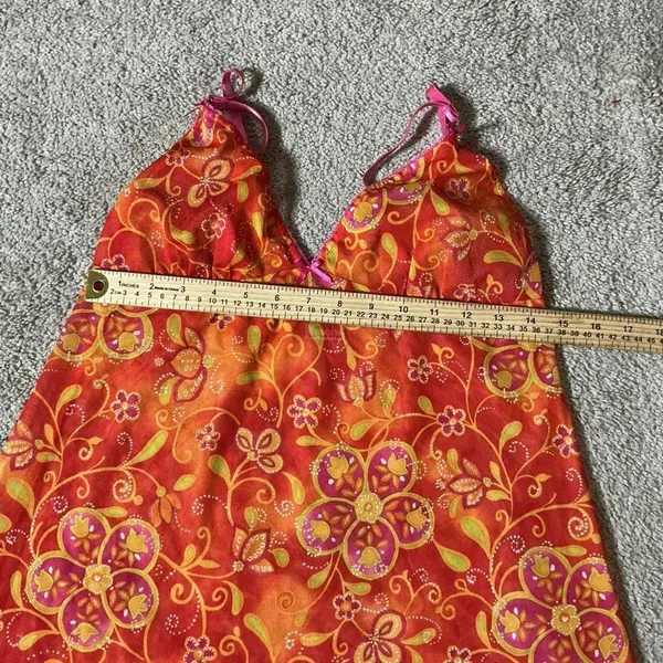 Nick & Sarah Intimates Orange Pink Floral Babydoll Mesh Chemise Nightgown Size M - Image 3